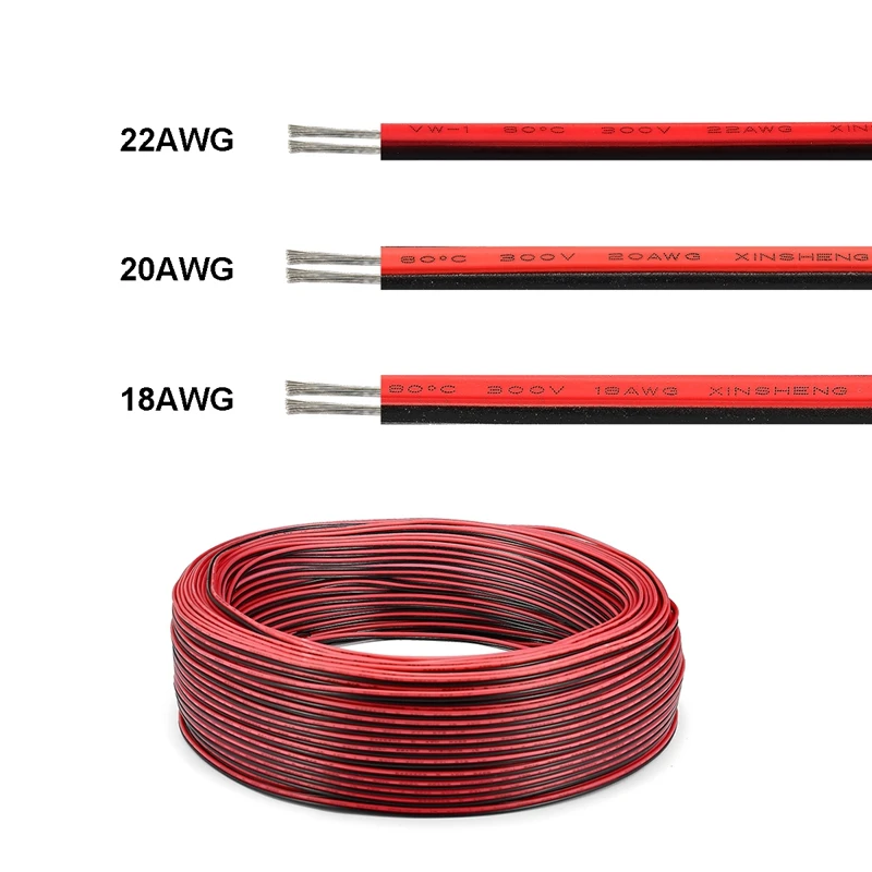 

18 20 22 AWG Electric Wire 2pin SM JST Connector Red Black Wire 5/100m Extension Cable For LED Strip Lamp Bulb Speakers Audio