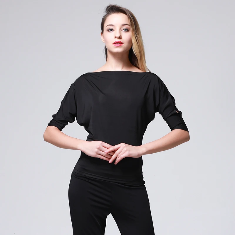 Топ для латиноамериканских танцев Черный женщин танцевальная одежда с открытыми