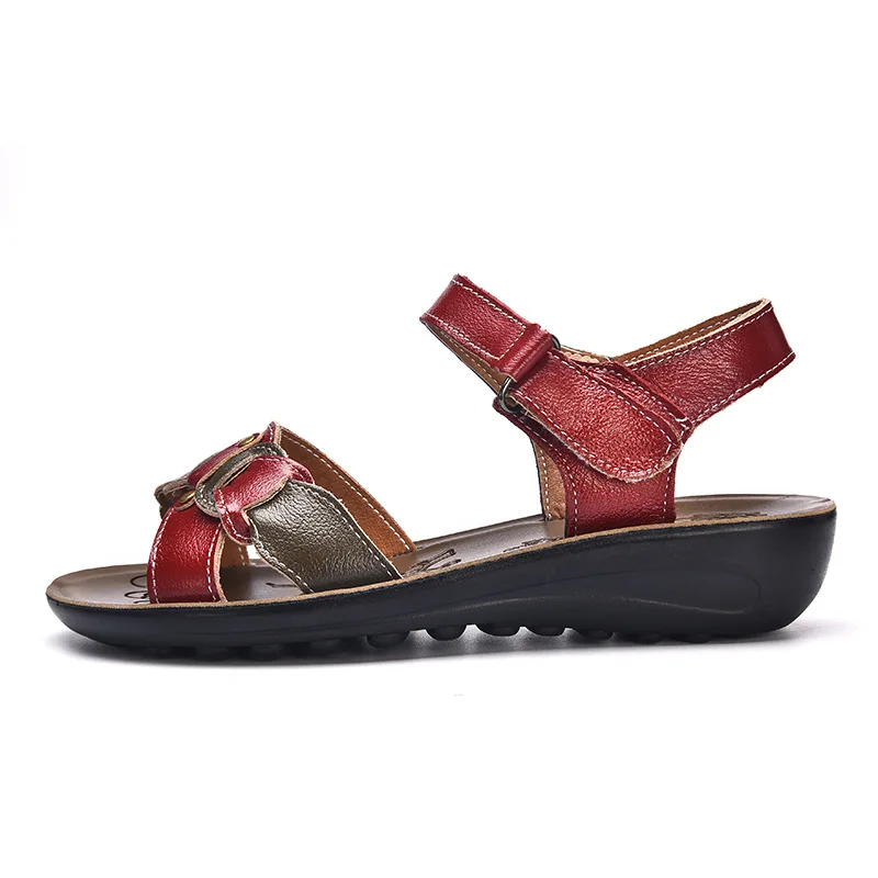 

Leather flat shoes Women sandals 2019 new genuine woman hook loop comfortable sandals female mother women shoes zapatos de mujer