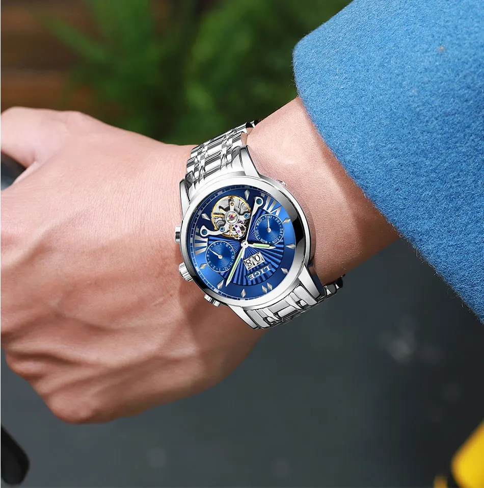 LIGE мужские s часы Топ люксовый бренд Tourbillon автоматические механические часы мужские водонепроницаемые часы со скелетом Montre Homme+ коробка