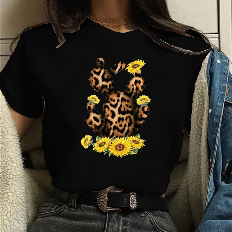 

Cactus Leopard Print Women T Shirt Short Sleeve O Neck Loose Women Tshirt Ladies Fashion Tee Shirt Tops Clothes Mujer