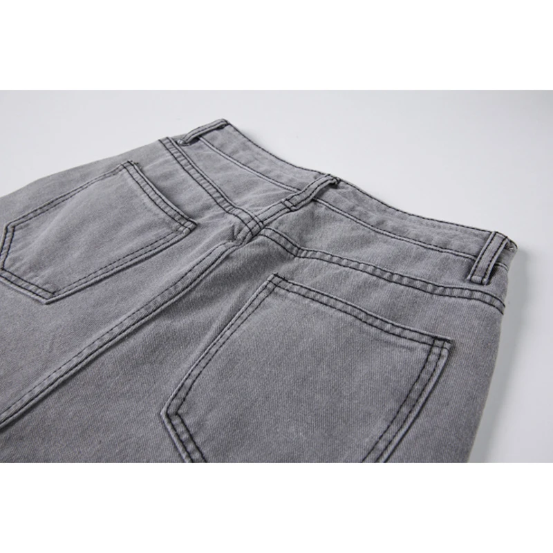 Женские джинсы с высокой талией серые рваные мешковатые широкие брюки в уличном