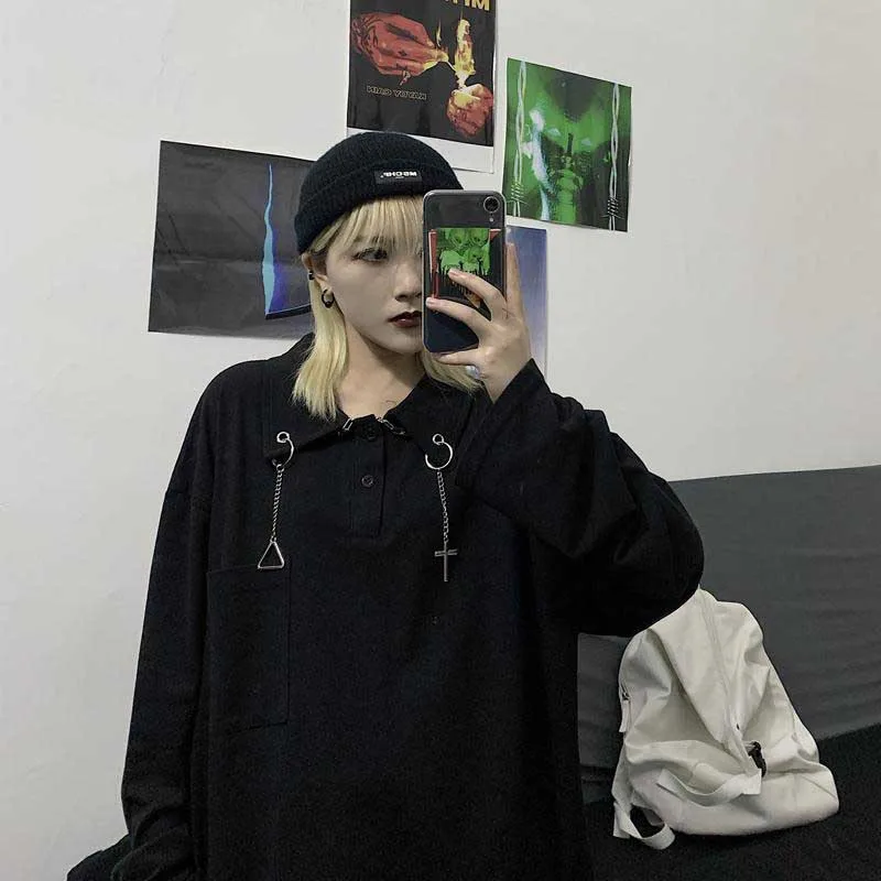 Футболка женская готическая с длинным рукавом одежда в стиле Харадзюку высокая