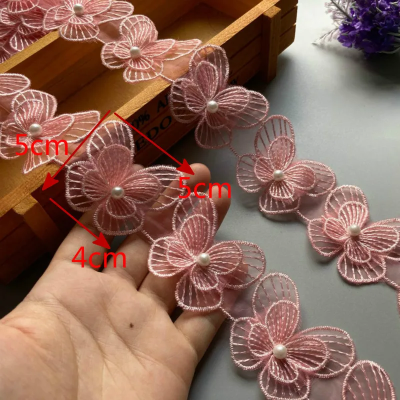 1 ярд розовый с двойной бусиной для ногтей кружевной цветок бабочка кружевная