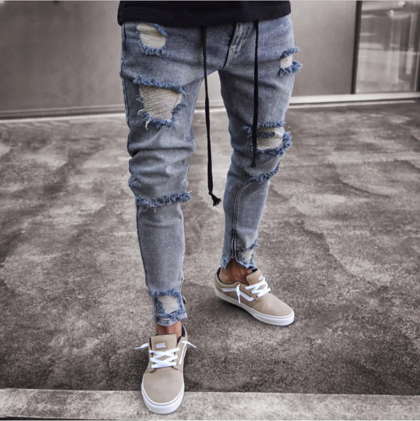 

8 Styles Men's Jeans Streetwear Hip hop Slim Ripped Skinny Biker Embroidery Jeans Destroyed Hole Denim Scratched High Quality