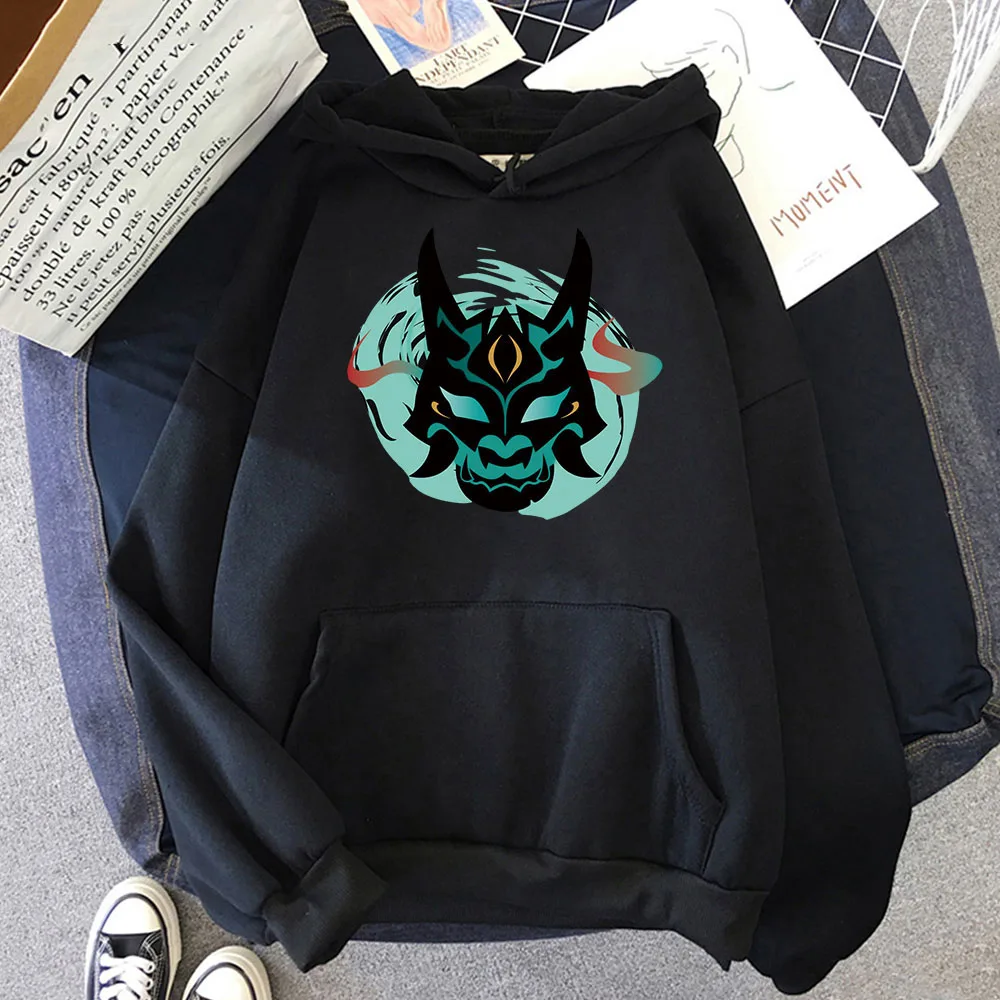 

Genshin Impact Xiao Fangs Graphic Hoodie Women Men Fashion Long Sleeve Pocket Hip Hop Hoodie Unisex Kpop Graffiti Game Coat Girl