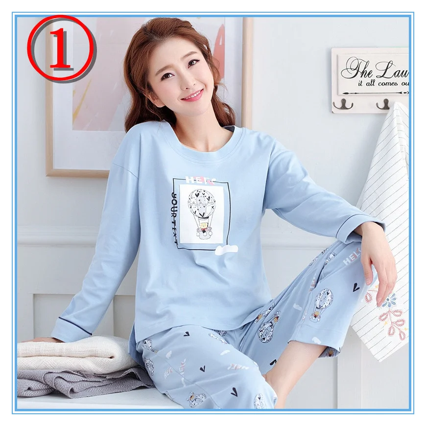 

Женская одежда Jingdong Mall, новинка для весны и осени, пижама из чистого хлопка для женщин старше 30 лет