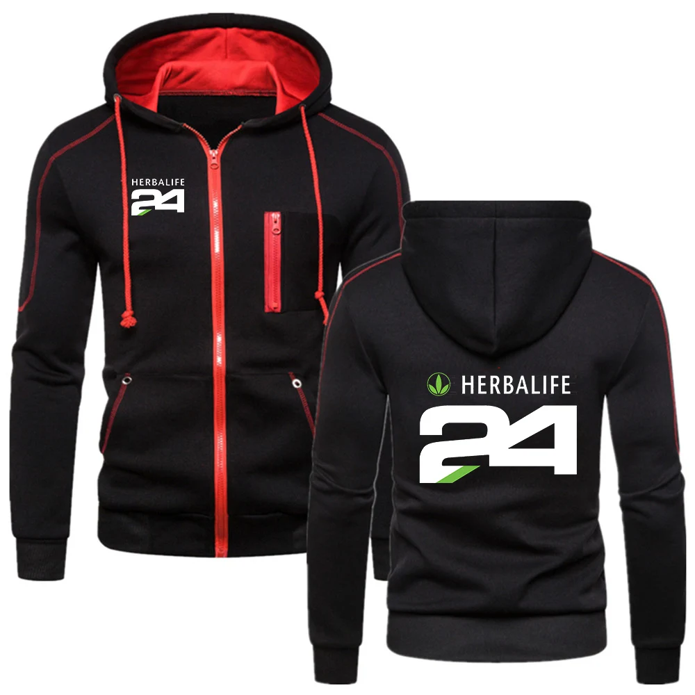 

Men Herbalife 24 Logo New Zipper Brand Hoodies Fitness Sweatshirts Solid Color England Style Muscle Sportswear Coats