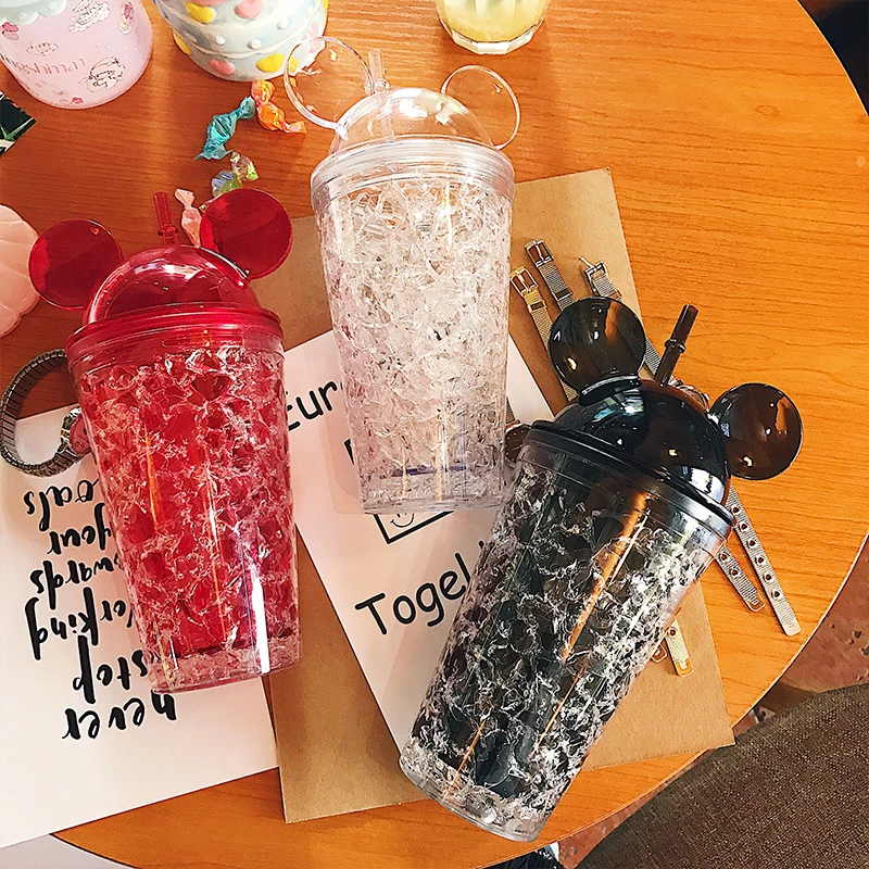 

450ml Summer Mickey Ice Crack Straws Smoothie Maker Cup Small Frozen Plastic Milkshake Smoothie Cups Iced Drinks Mug