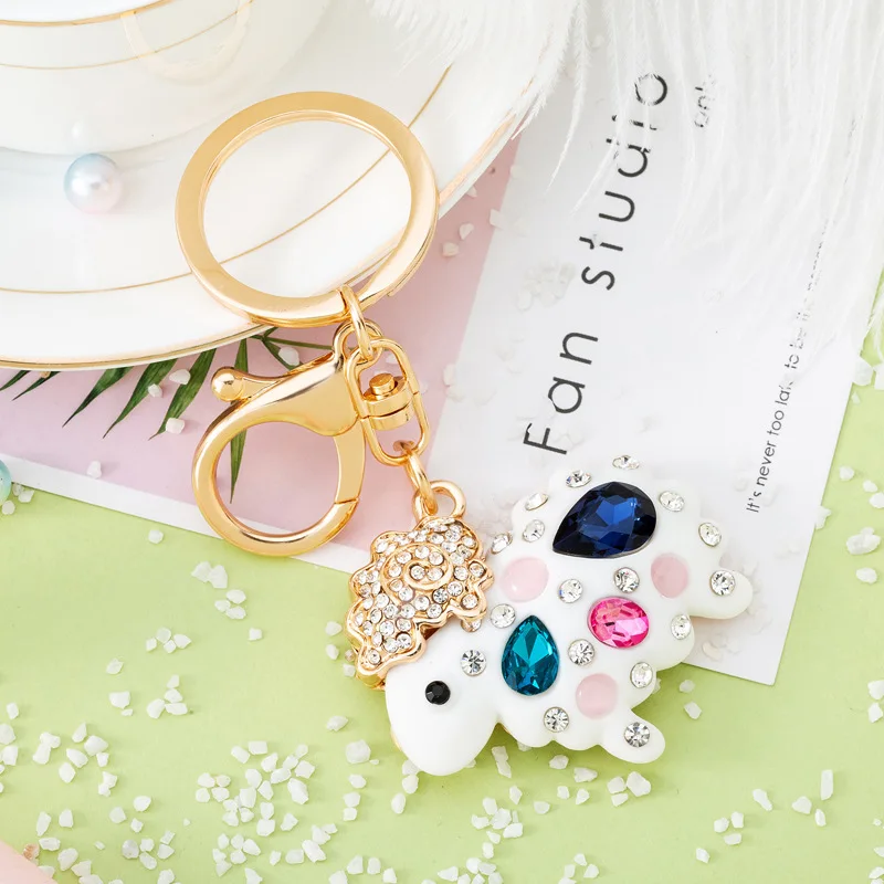 

Cute Cartoon Lamb Crystal Diamond Keychain Accessories Bag Pendant Car Key Exquisite Fashion Small key Chain New 2021 Hot Sale