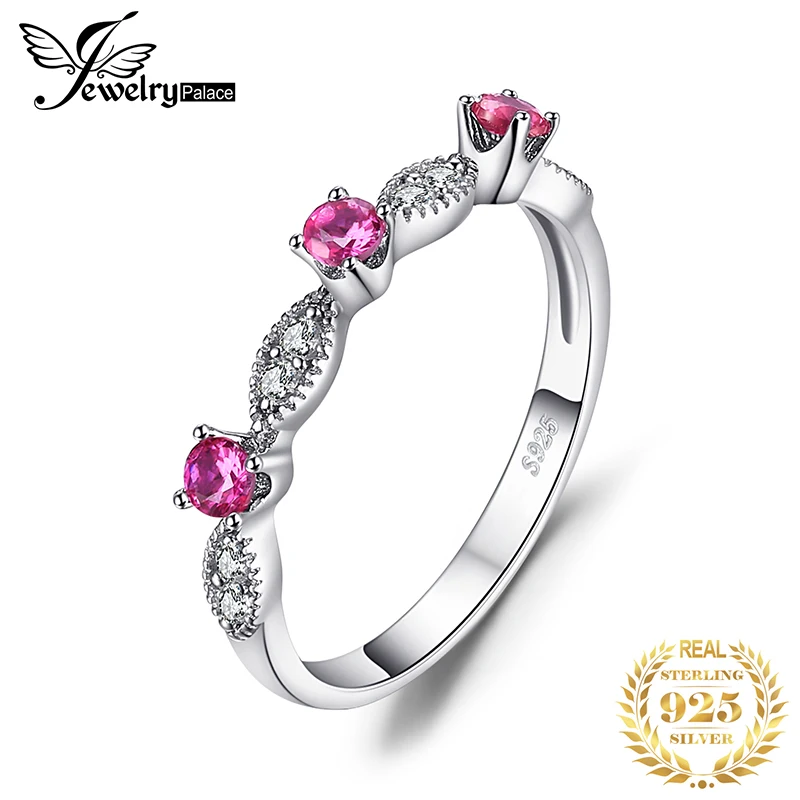 Jewelrypalace 3 Камень Круглый 0.45ct СОЗДАН RUBY Обручение Свадебные Кольца для Для женщин