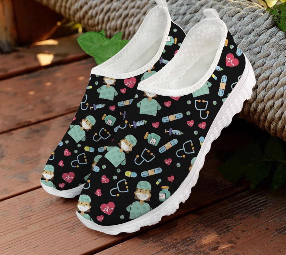 

FORUDESIGNS Nurse Pattern Fashion Women Flats Slip On Casual Spring/Summer Ladies Sneakers Shoes Youth Girl Mesh Breathable Shoe