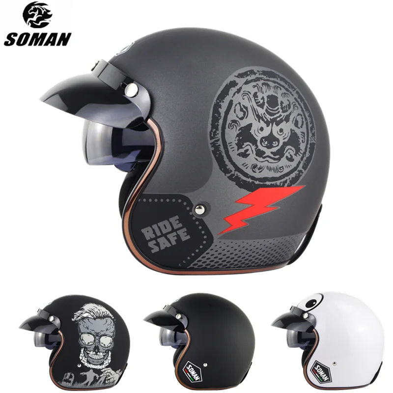 

Электрический мотоциклетный шлем Casco Moto с открытым лицом Ретро мотоциклетный шлем для скутера шлем козырек Половина лица Chopper Casco Vespa Capacete