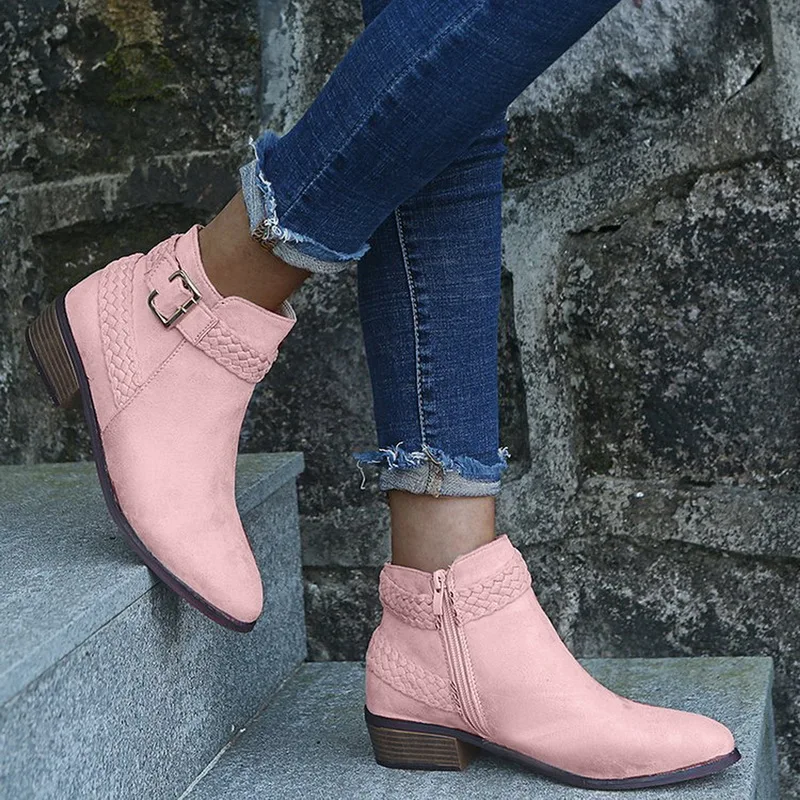 2020 женские ботильоны Женская обувь Женские ботинки на низком каблуке с пряжкой