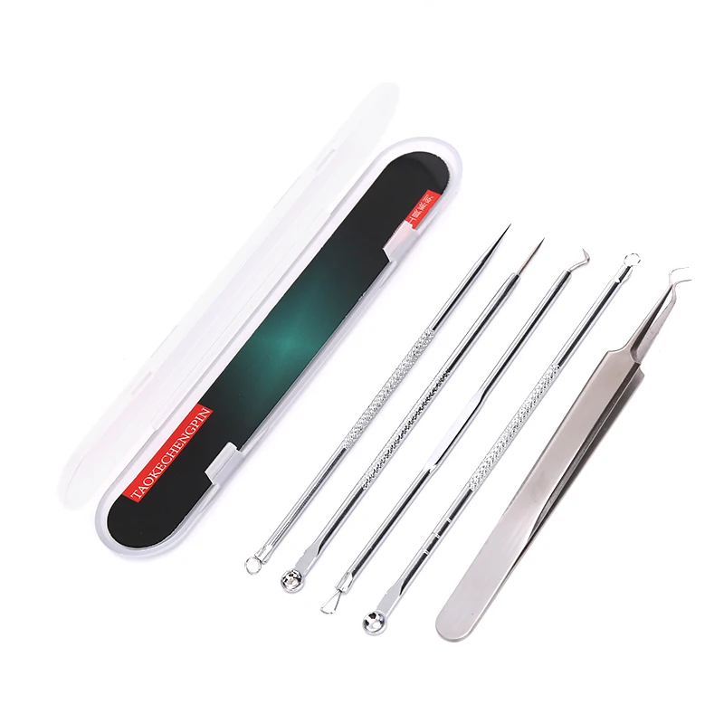 5pcs Blackhead Pimple Spot Comedone Acne Needle Extractor Remover Popper Tool Kit With Box