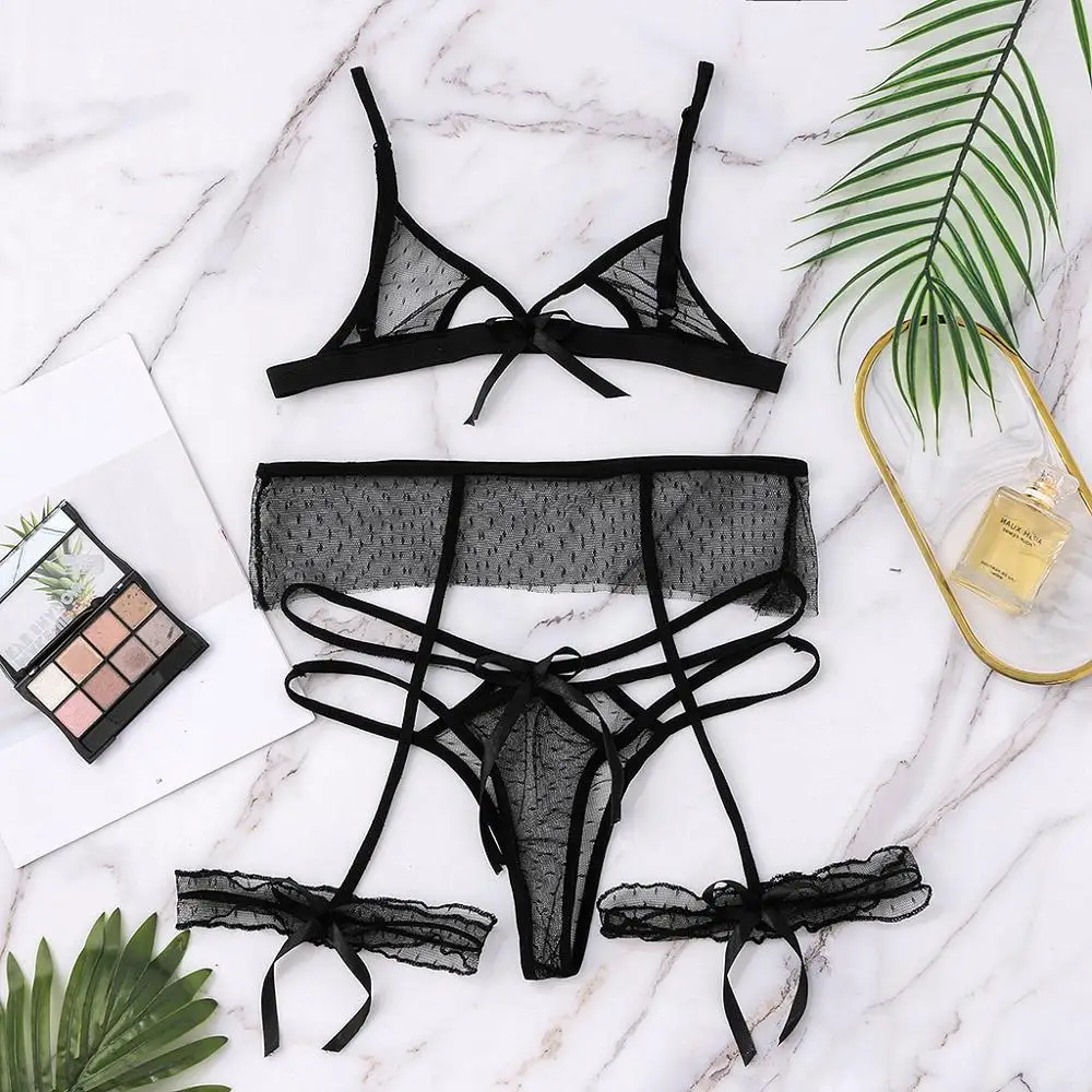 

Sexy Lingerie Lace Embroidery G-string Thong Temptation Underwear Sleepwear Harness Appliques Bow Sexy Lingerie Set Lace *P