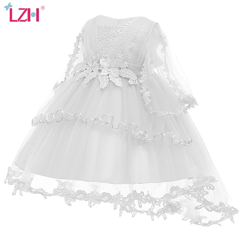 Детское кружевное платье белое или розовое принцессы для крещения 1 год|Платья| |