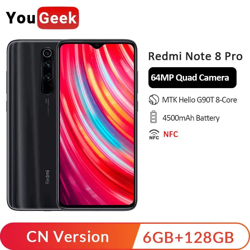 Имеются на складе! Xiaomi Redmi Note 8 Pro 6 ГБ 128 64 мп четыре тыловые камеры смартфон MTK Helio G90T