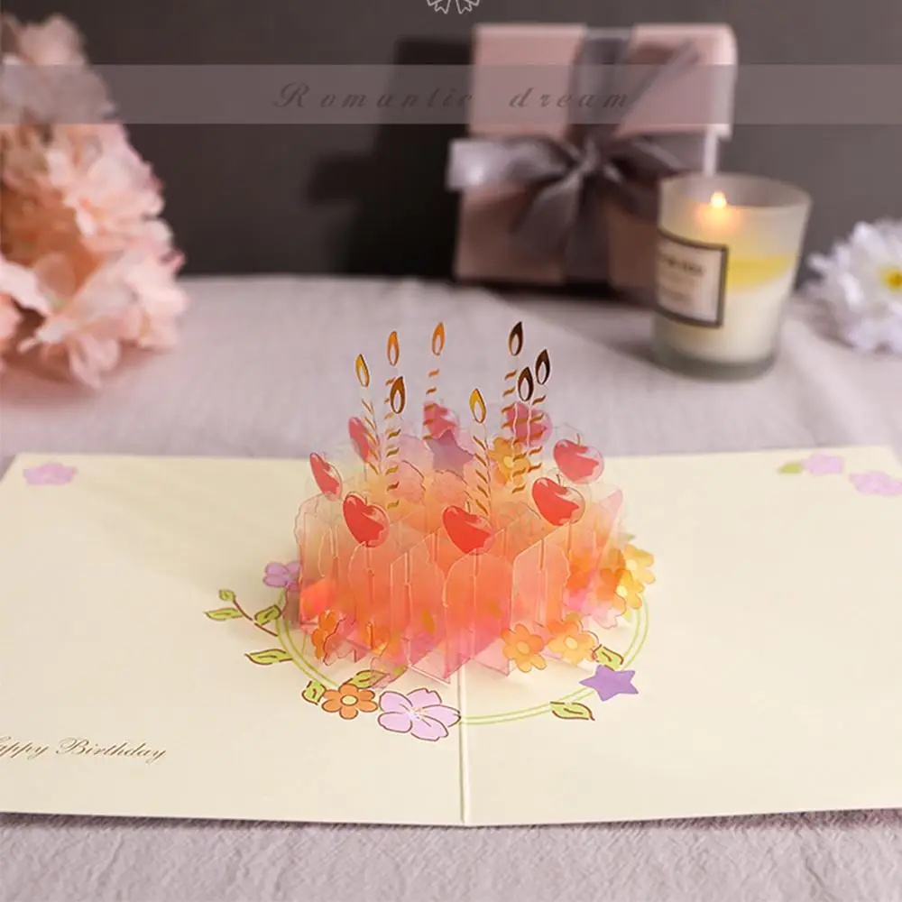 3D Crystal Cake Greeting Card Birthday with Mini Transparent Clear for Girlfriend Fam | Дом и сад