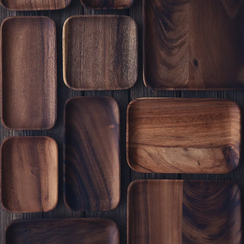 

Japanese-style Acacia Trays Retro Storage Sundries Tray Breakfast Bread Plate Decorative Tray