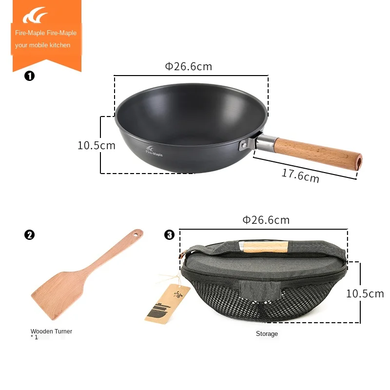 

Anti-scald handle frying pan with uniform heat conduction outdoor camping cookware foldable wooden handle frying pan cookware is