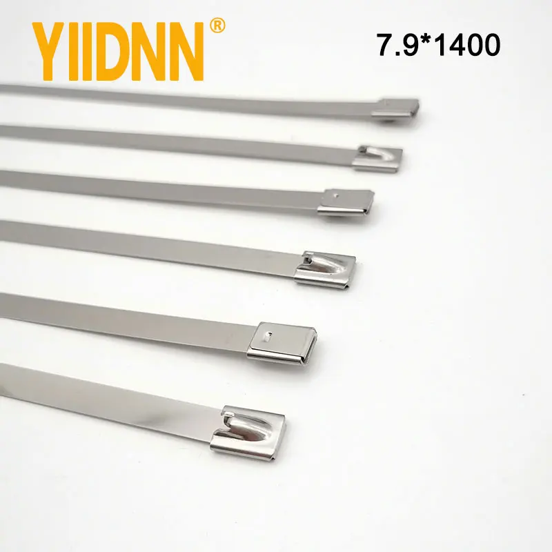 Cinta de Escape de Aço Resistente Polegadas 7.9*1400mm Inoxidável Envoltório Revestido Travamento Zip Cabo Laços 100 pc 0.31