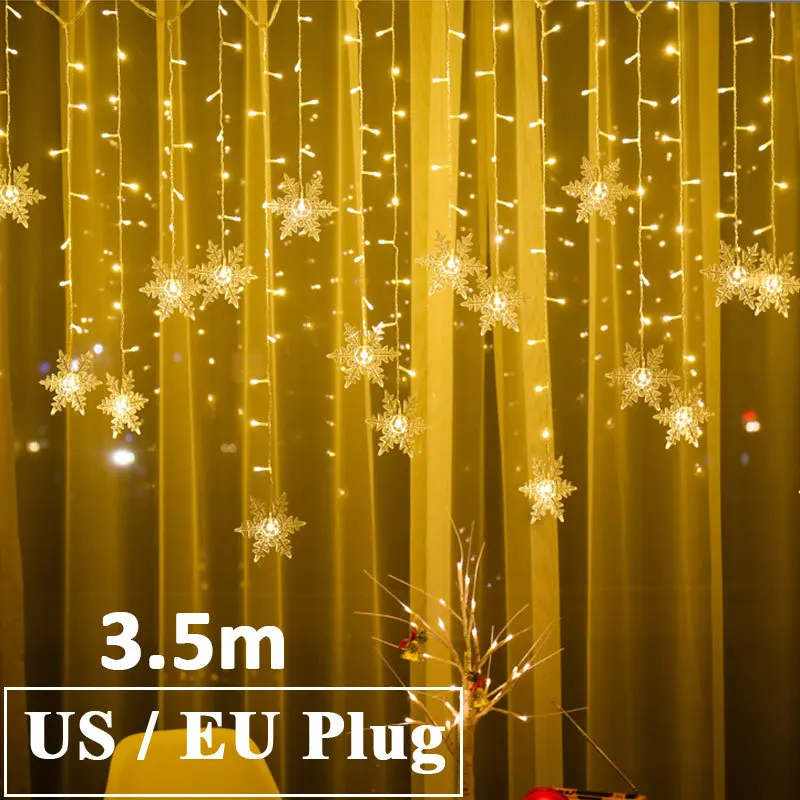 

3.5M Christmas Snowflake LED String Curtain Light Flashing Waterproof Holiday Party Connectable Wave Fairy Lamp Xmas Decoration