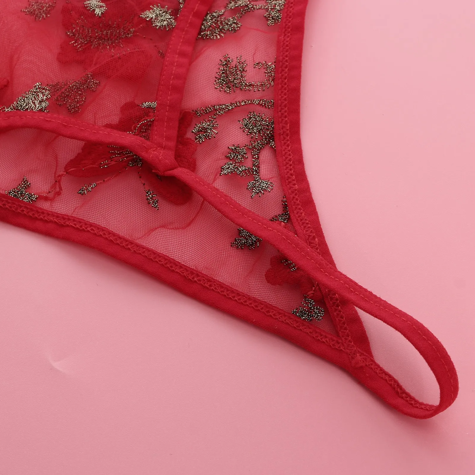

New Erotic Sexy Red Lace Lingerie Underwear Bodysuit Sleepwear Butterfly Embroidery Transparent Jumpsuit L*