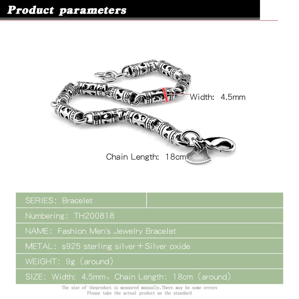 Fashion Retro Men's Silver Bracelet New 925 Sterling Lucky Charm Cuff Bracelets Bangles Jewelry | Украшения и аксессуары