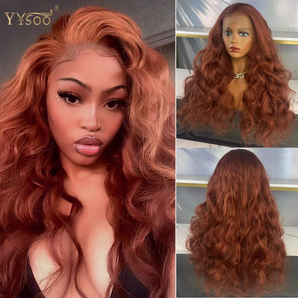 YYsoo Long 350#  Loose Wave Synthetic 13x4 Lace Front Wigs for Women Glueless Pre Plucked Heat Resistant  Fiber Front Lace Wig