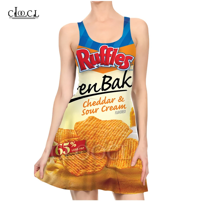 Новое летнее платье CLOOCL с изображением вкусных картофельных чипсов 3D принтом