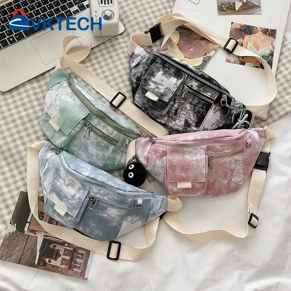 

Girl Waist Packs Fashion Women Tie Dye Printing Canvas Shoulder Crossbody Chest Bag Ladies Casual Sports Mini Waist Packs Purse