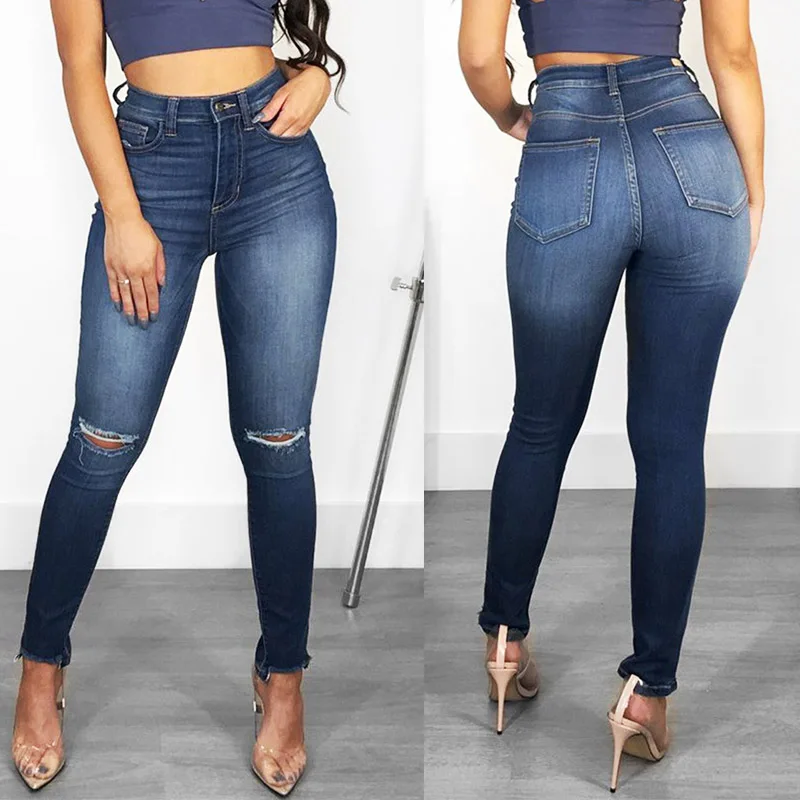 

Fashion Sexy Lift Buttocks Women's Jeans Pencil Pants Ripped Washed Women Jeans 2021 Spring Autumn Stretch Skinny Denim Pants