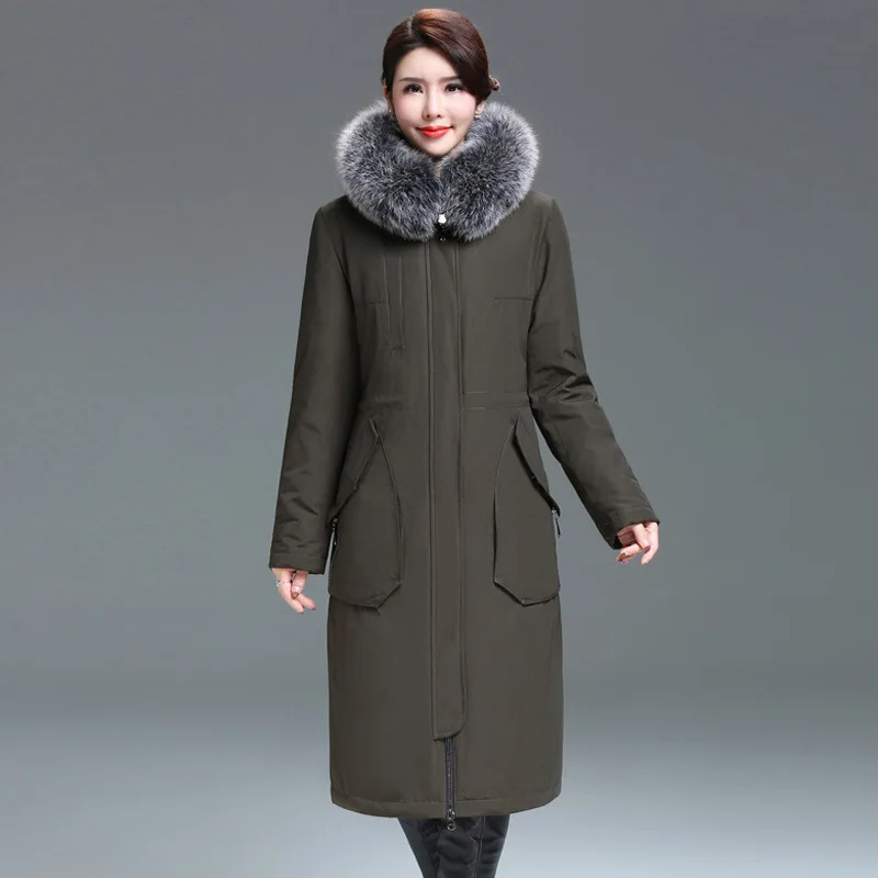 Парка женская зимняя на молнии с длинным рукавом и меховым воротником 2020 размера