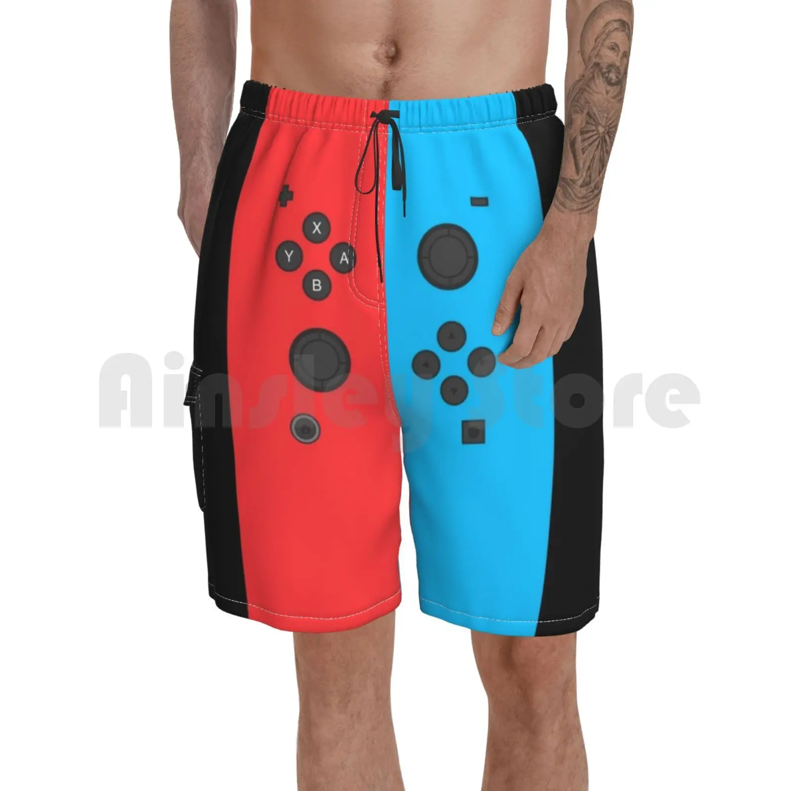 

Switch Blue Red Gamer Design Beach Shorts Men Beach Pants Swimwear Switch Games Gaming