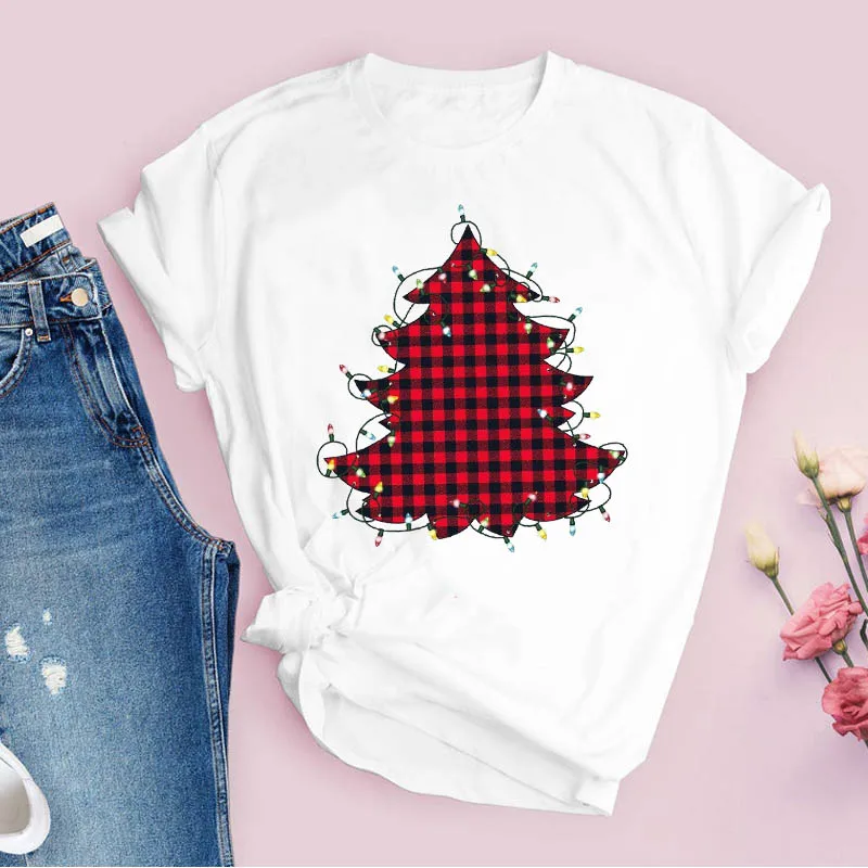 Футболки для женщин с принтом клетчатый светильник деревом тренд 90s праздничная