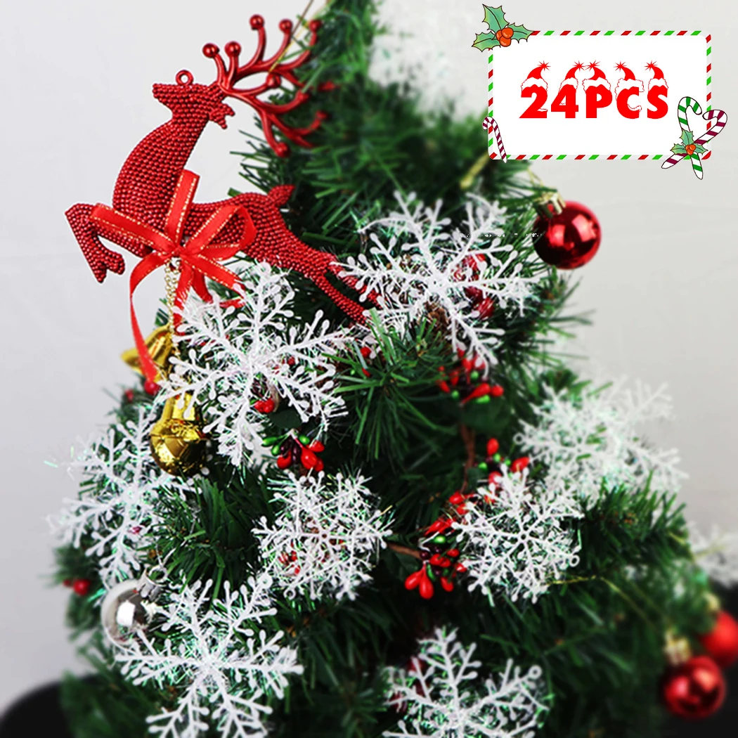 

24pcs Christmas Decoration Snowflakes Artificial Snow Xmas Tree Ornaments Decorations For Home Party Decor New Year 2022 Decor