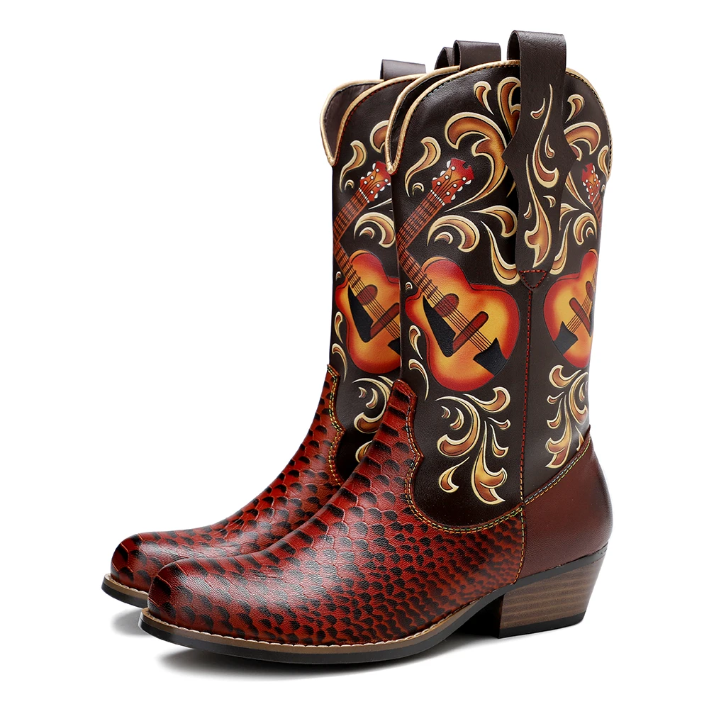 

2023 Size 36-42 Genuine Leather Women Boots Round Toe Square Heel Ladies Shoes Winter Mixed Colors Knee High Boots