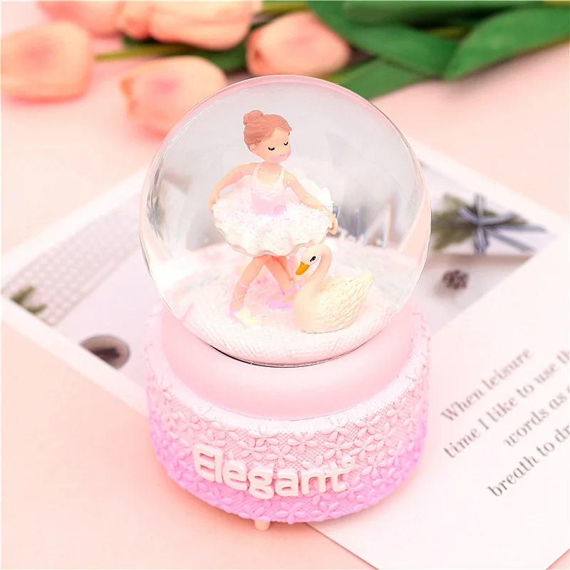 

Crystal Ball Cute LED Table Lamp Music Box Girl Dancing Swan Snowflake Children's Day Christmas Birthday Gift Home Decoration