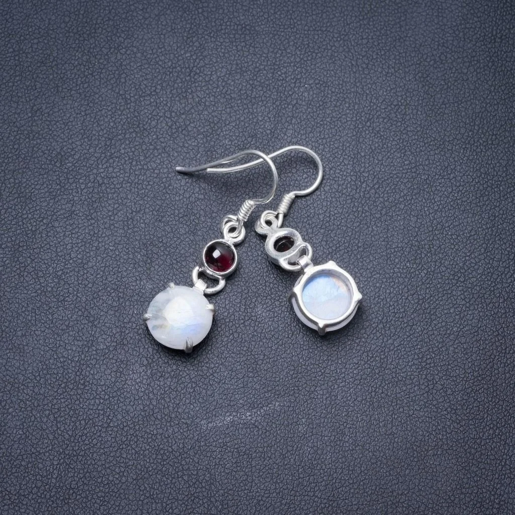 

Natural Rainbow Moonstone and Amethyst Handmade Unique 925 Sterling Silver Earrings 1.25" Y2995