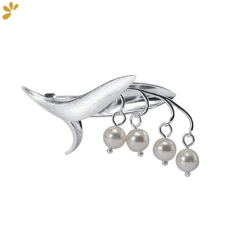 

925 Sterling Silver Flower Pearl Brooches Fine Jewelry for Women Lily of the Valley Pin Brooch Simple Trendy Party Elegant Gift