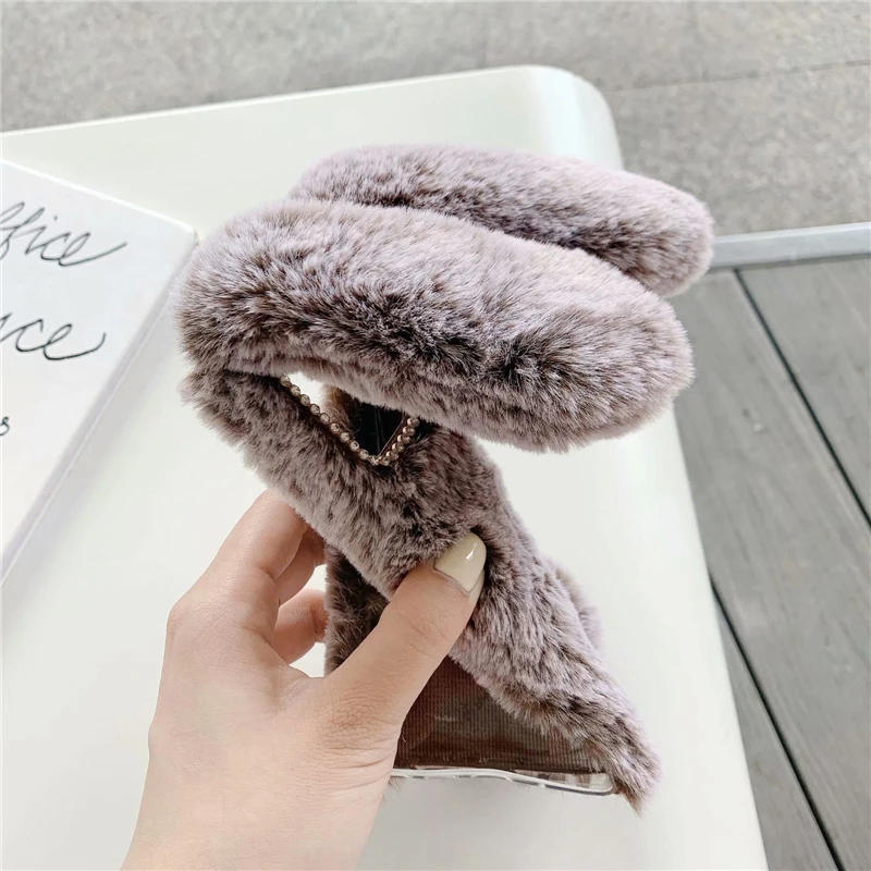 Soft Plush Case For Huawei Mate 10 20 30 40 Lite 30E 40E Nova 3 3i 5T 6 7 8 SE Pro 7i 8i Furry Rabbit Bunny Warm Fur Cover images - 6