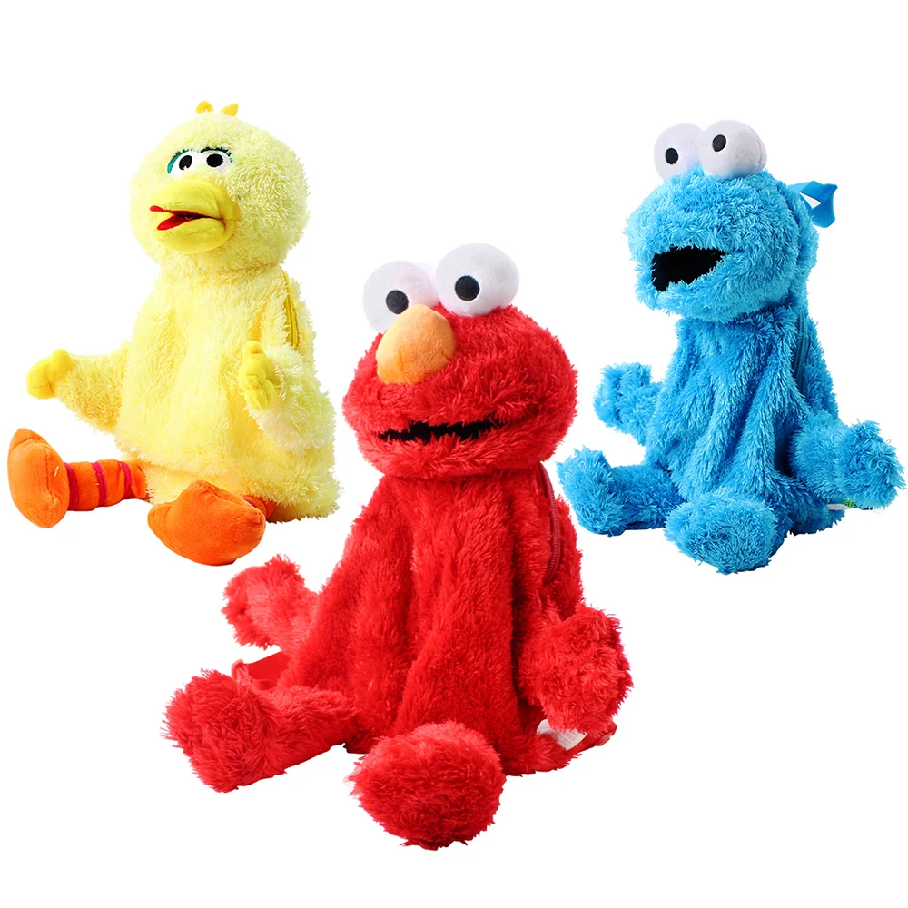 45cm 3Styles Sasame Street Elmo Big Bird Cookie Duck Kawaii Animals Plush Backpack Soft Stuffed Cartoon Toys Kids Gift Schoolbag - купить по