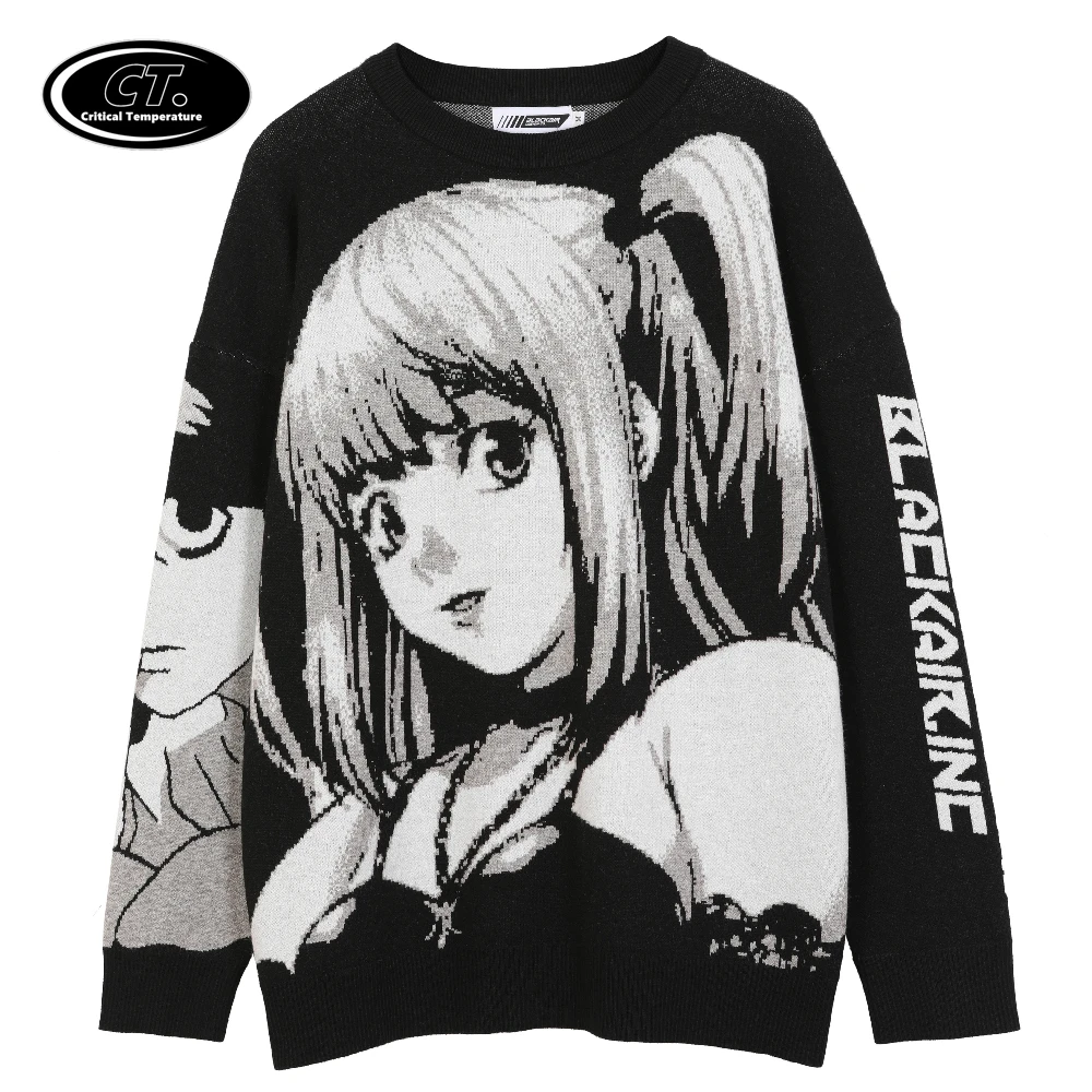 

Свитер женский трикотажный в стиле оверсайз, Свободный пуловер в стиле хип-хоп, Повседневный хлопковый свитер с японской мультяшной девушк...