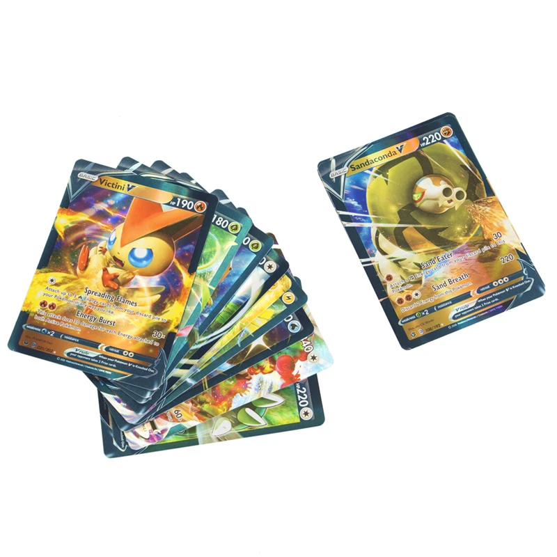 Tarjeta de Pokemon versi&oacute;n en ingl&eacute;s con 60 V MAX Tag Team 200 GX 20 ENERGY 20 MEGA 20 EX 10, juego brillante de cartas comerciales-3