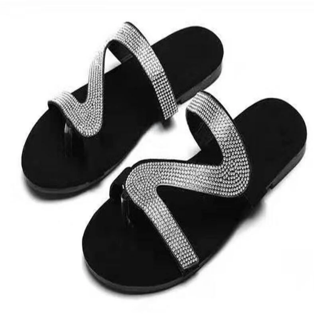Женские босоножки женская Повседневная пляжная обувь Вьетнамки со стразами