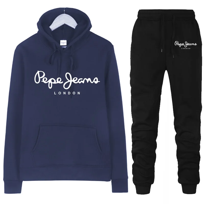 

2021 new men's sportswear casual printing men's new autumn and winter hooded sweater pants men's striped stitching hoodie