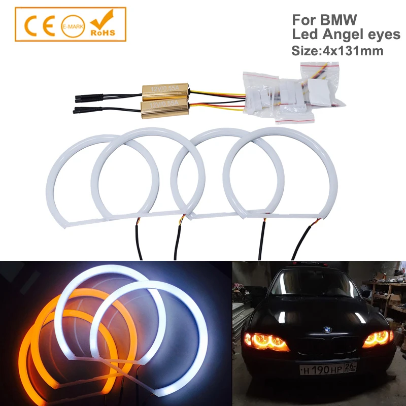 Двухцветный белый и желтый светодиодный проектор E36 E38 E49 E46 SMD ангельские глазки для BMW гало хлопковый