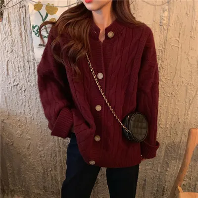 

Casual Sweater Women Loose Knit Cardigan Vintage Cropped Cardigan V Neck Sweaters Oversize Winter Sweater