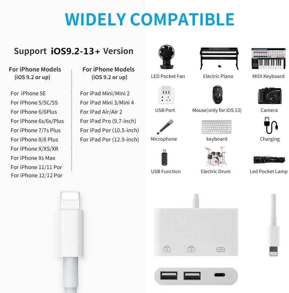 USB-переходник 3 в 1 с разъемом OTG совместим IPhone12/11Pro/X/8/7/6/iPad USB-накопителем